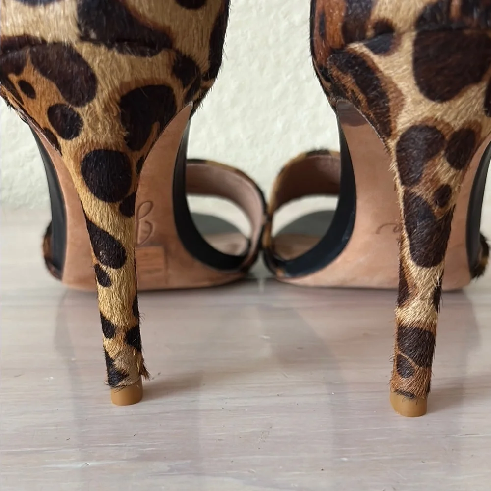 Joie Calfskin Leather Animal Print Stiletto Heels Sexy Sandals 9 - Picture 4 of 8